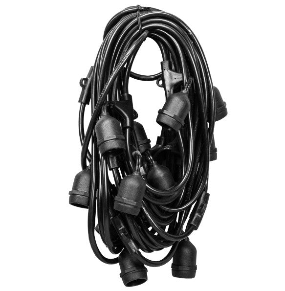 250FT E26 Tivoli Light Stringer w/ 4’’ Drop - 24’’ Spacing - Black Wire No Bulbs - Patio