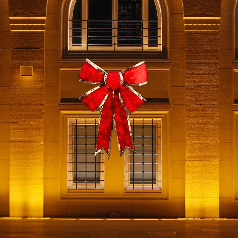 6FT Red and Silver Lighted Structure Bow Centerpiece - Display