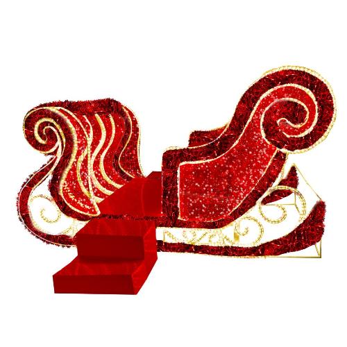 8FT Santa Sleigh Lighted with Tinsel - RED AND WARM WHITE - Photo Opportunity