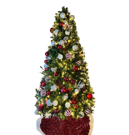 Christmas-Tree-7.5FT-predecorated-with-Lights-Red-Silver-White-Ornament