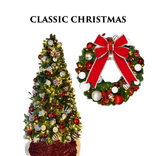 Classic Christmas Bundle Christmas Tree Red Bow and Wreath