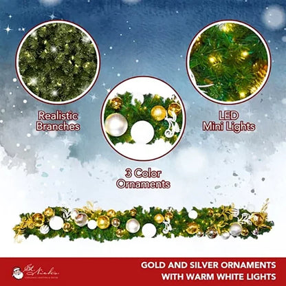 Green-Garland-Predecorated-Gold-Silver-and-White-with-Warm-White-Lights-9X14-3