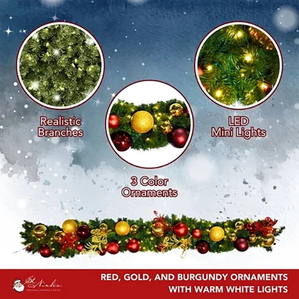 Green-Garland-Predecorated-Red-Gold-And-Burgundy-with-Lights-9X14-3