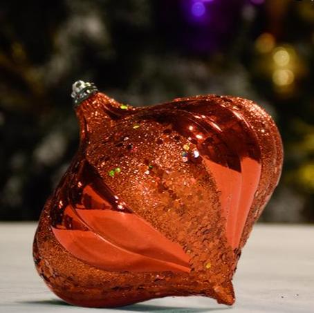 Orange Shiny with Glitter Sequin Onion - 150MM - Ornament