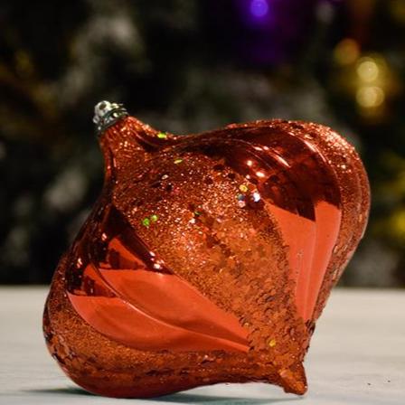 Orange Shiny with Glitter Sequin Onion 150MM - Ornament