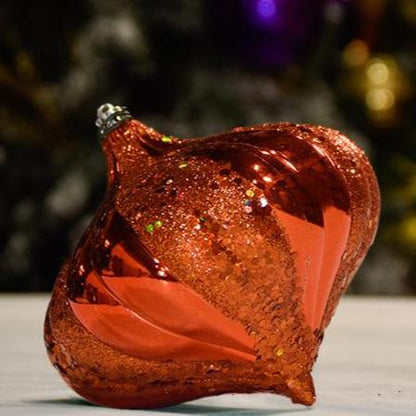 Orange Shiny with Glitter Sequin Onion 150MM - Ornament