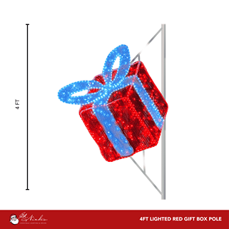 Red Gift Box Pole Mount 4FT - Lighted Display