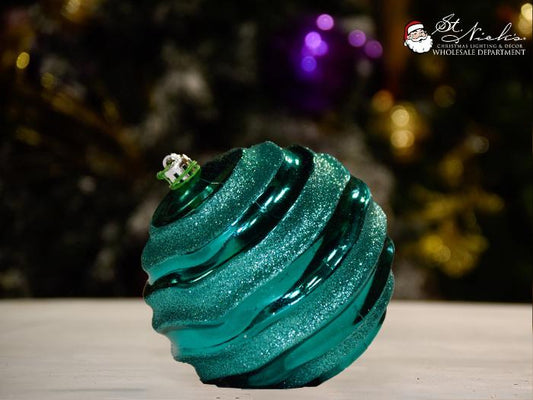 Teal Wave Shiny with Glitter Sequin - 150MM - Ornament