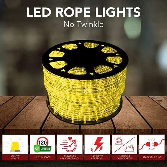 Yellow Rope Light 3/8’’ - 150FT Roll