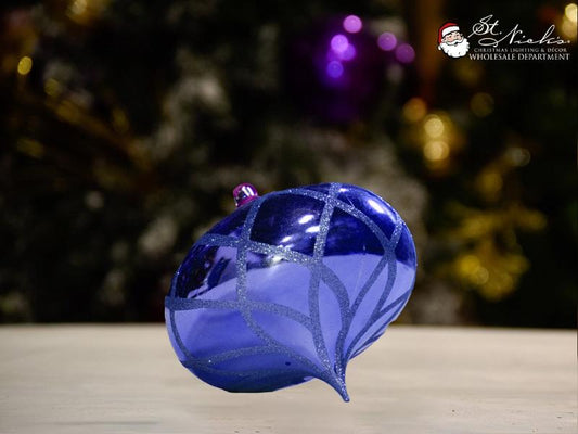 blue shiny with glitter onion-ornament-150mm