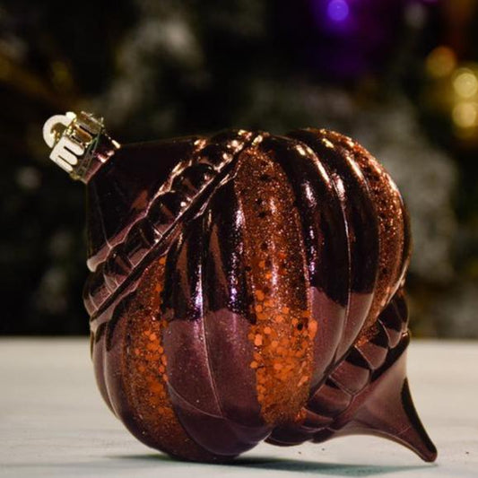 BROWN SHINY WITH GLITTER SEQUIN ONION - 150MM - Ornament