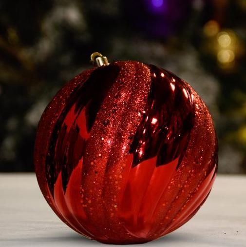 Burgundy Wave Shiny with Glitter Sequin Ball - 150MM - Ornament