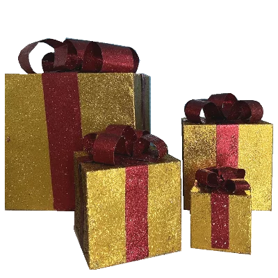 glittered-gift-box-set-gold-with-red-ribbon-non-lighted-display-162