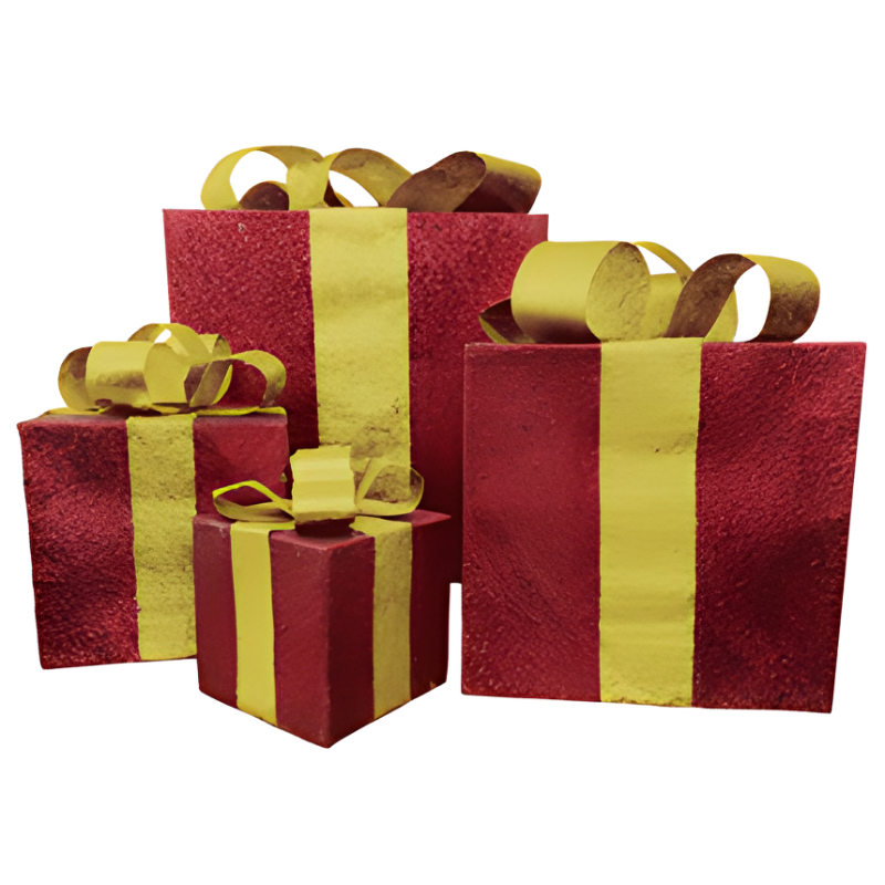 GLITTERED GIFT BOX SET - BURGUNDY WITH GOLD RIBBON - Non-Lighted Display