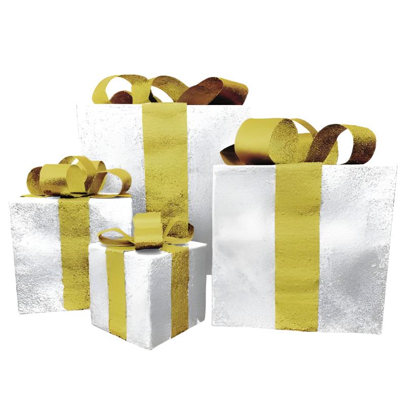 GLITTERED GIFT BOX SET - WHITE WITH GOLD RIBBON - Non-Lighted Display