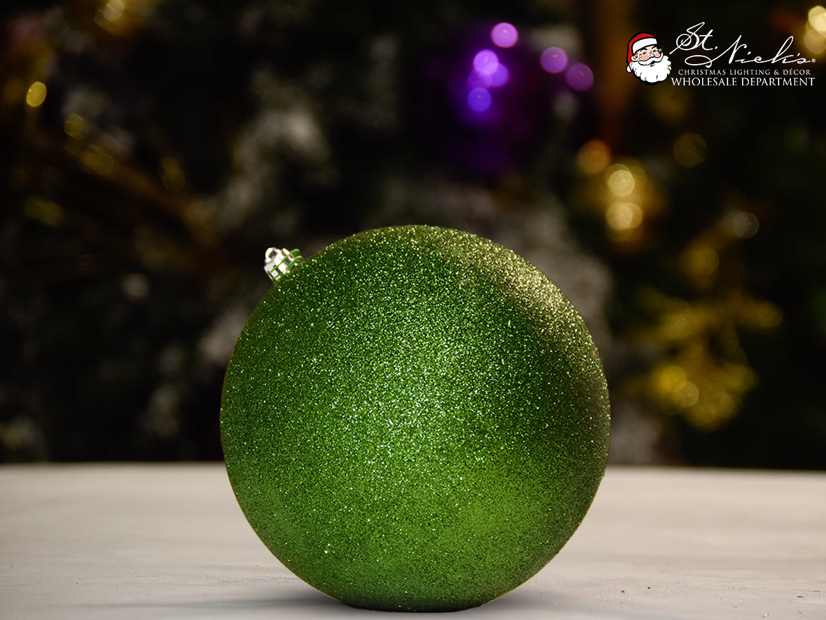 green-glitter-ball-christmas-tree-decor-ornament-150mm-st-nicks-CA