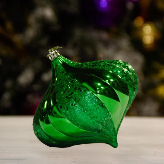 GREEN SHINY SWIRL WITH GLITTER ONION - 150MM - Ornament