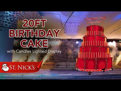 20FT Red Birthday Cake with Candles Lighted Display