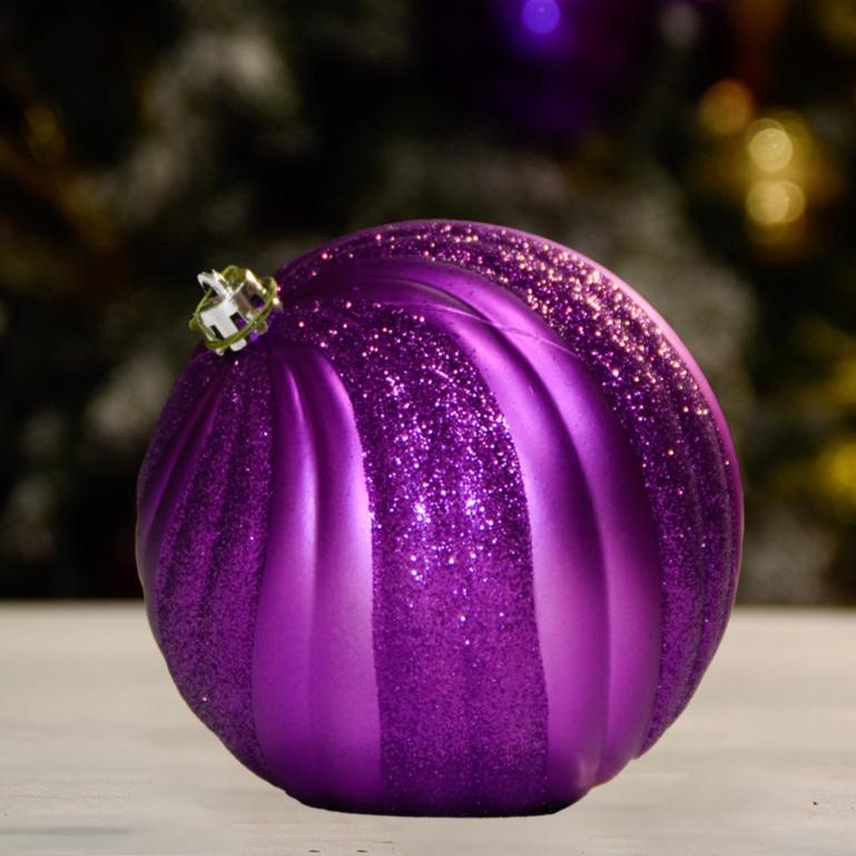 PURPLE MATTE WITH GLITTER SWIRL - 75MM - Ornament