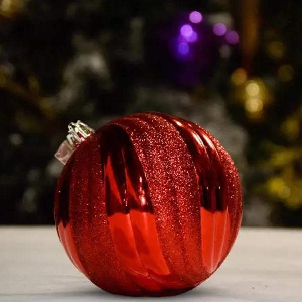 Red Shiny Swirl Ball with Glitter - 80MM / Ornament