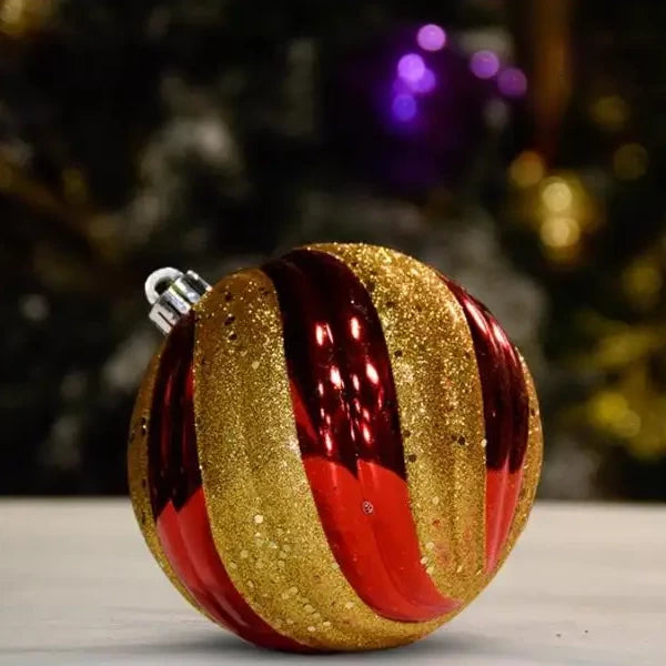 Red Shiny Swirl With Gold Glitter Sequin Shatterproof - 150MM - Ornament