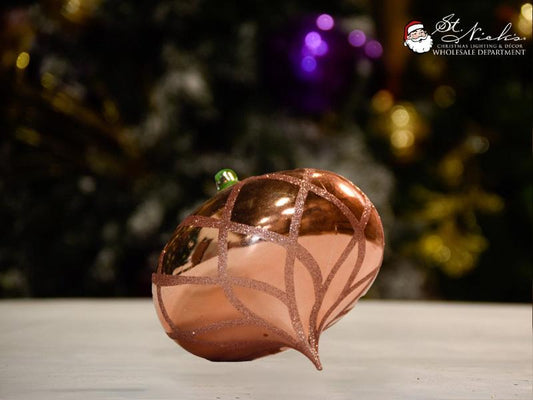 rosegold shiny with glitter flower onion ornament-150mm