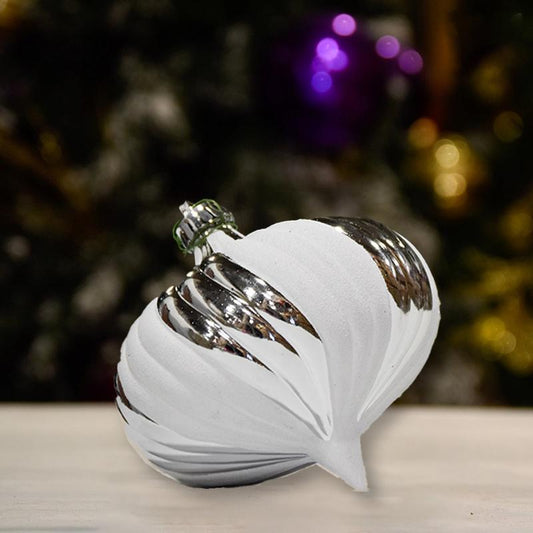 Silver Shiny Swirl with White Glitter Onion - 150MM - Ornament