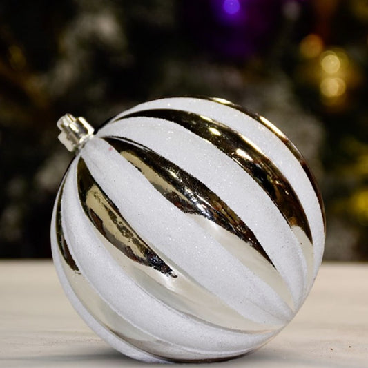 SILVER SHINY WITH WHITE GLITTER BALL - 100MM - Ornament