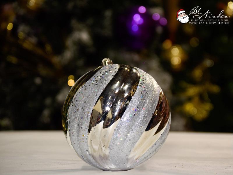 Silver Wave Shiny with Glitter Sequin BALL - 120MM - Ornament