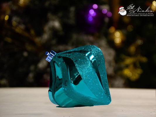 teal drop shiny with glitter-ornament