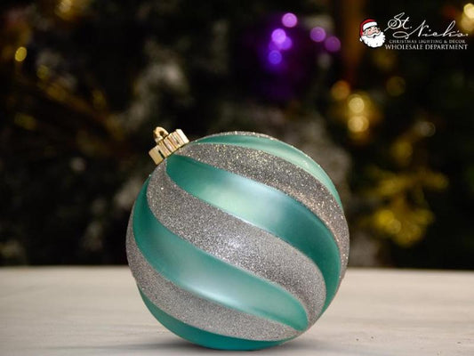 Teal matte with silver glitter swirl - ornament- 150MM 