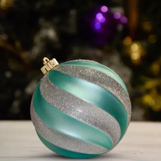 Teal Matte With Silver Glitter Swirl - 150MM - Ornament