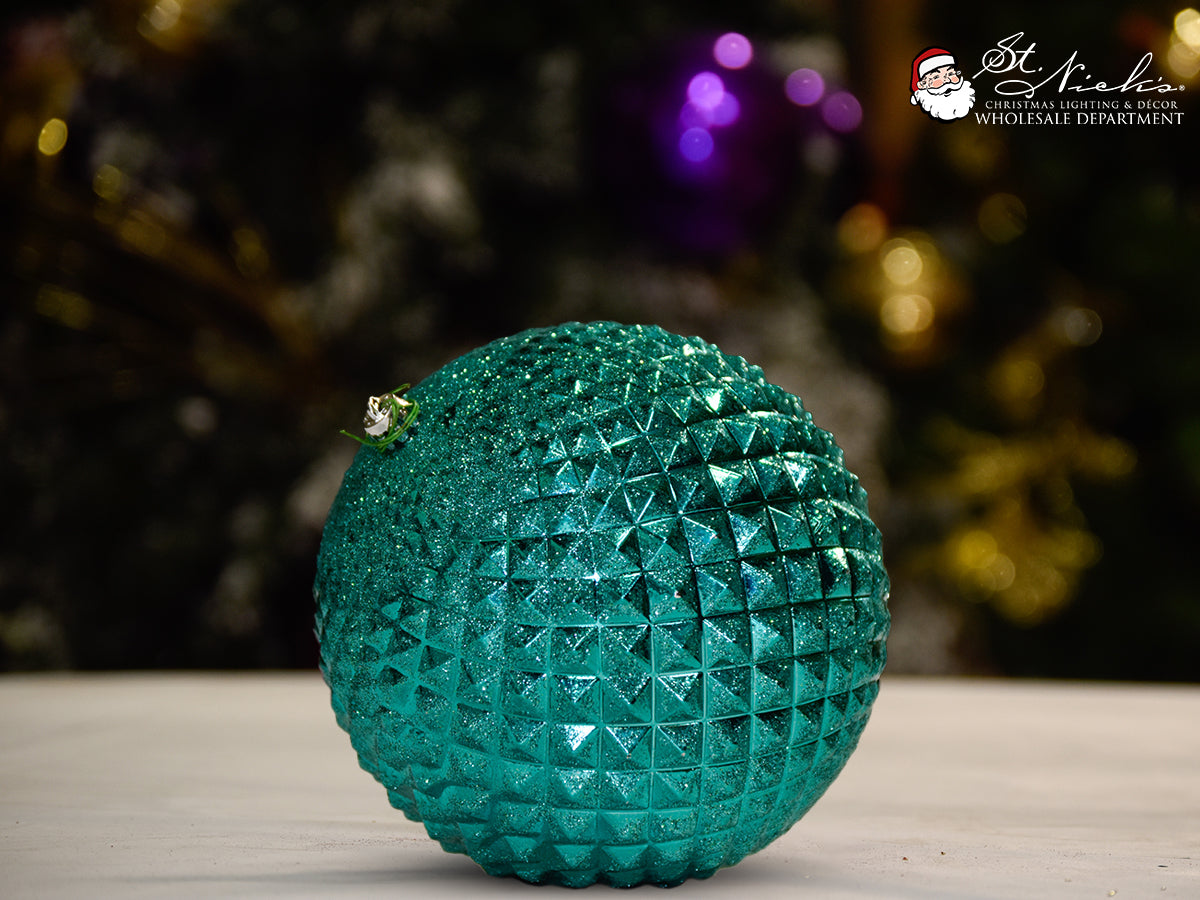 teal-shiny-with-glitter-durian-christmas-tree-decor-ornament-150mm-st-nicks-CA