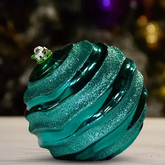 Teal Shiny with Glitter Wave - 100MM - Ball / Ornament