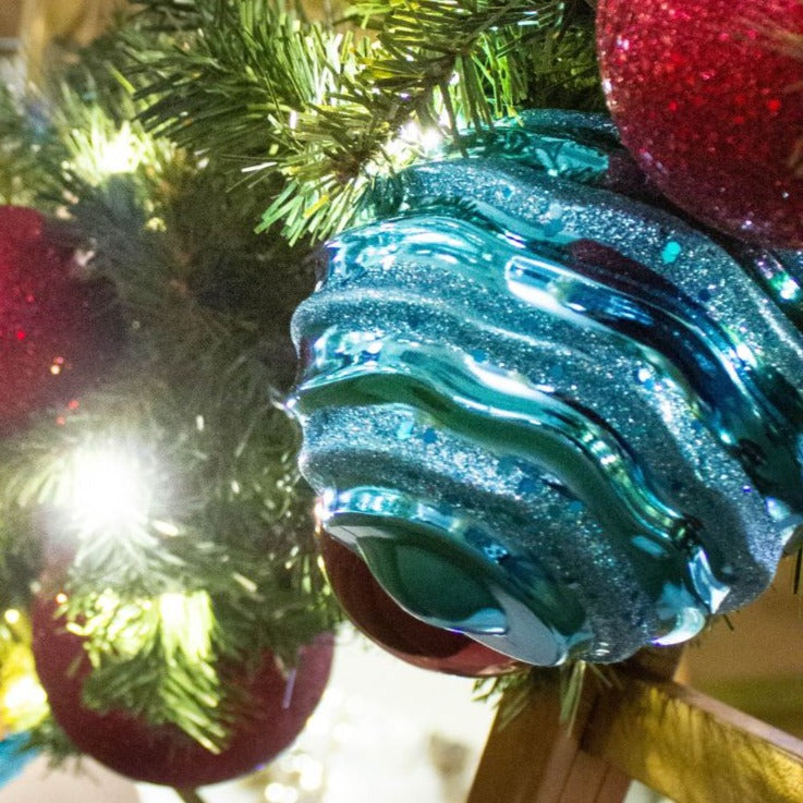 Teal Shiny with Glitter Wave - 100MM - Ornament