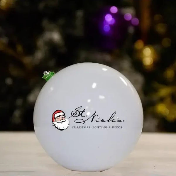 White Shiny with St. Nick’s Logo Ball - 150MM - Ornament