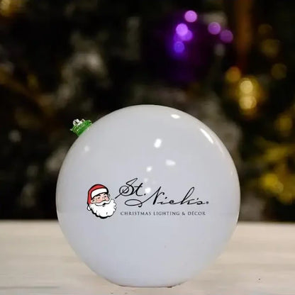 White Shiny with St. Nick’s Logo Ball - 150MM - Ornament